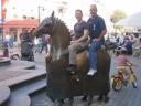 George & Clare Riding the Eight Legged Horse in Konstanz Town Square.