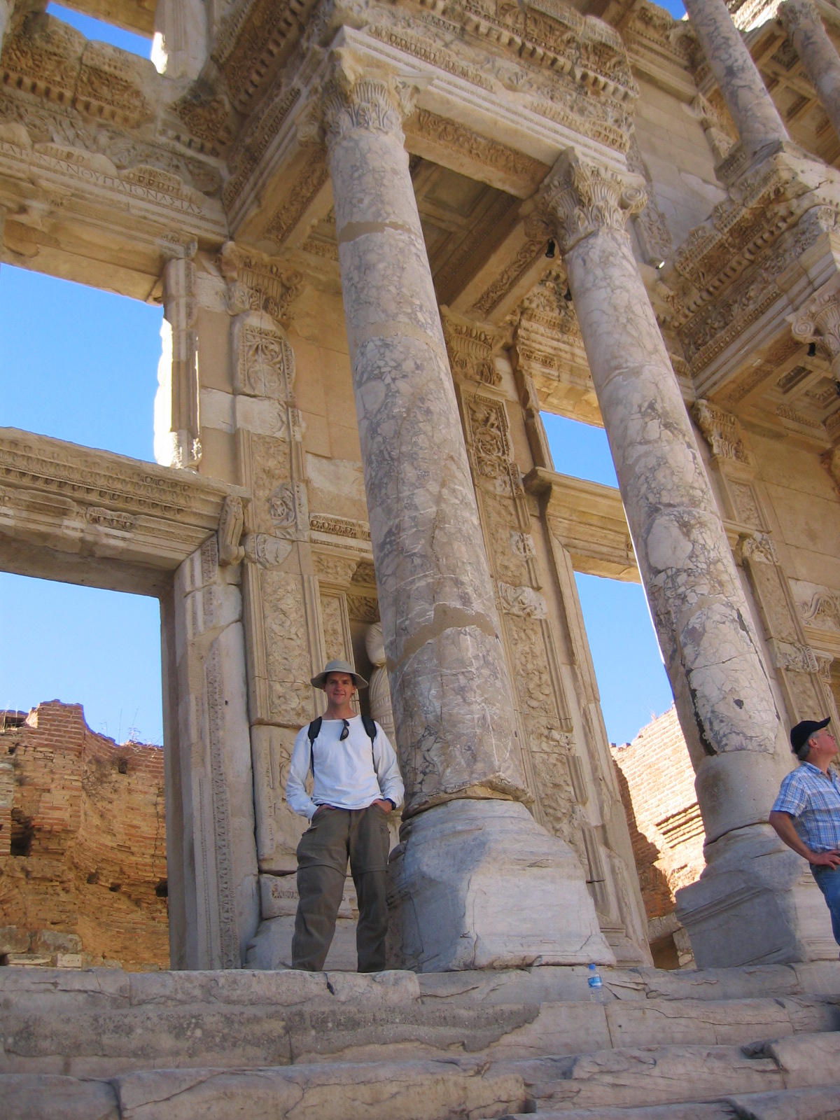 Dennis looking scholarly at the front doors of the Ephesus Library